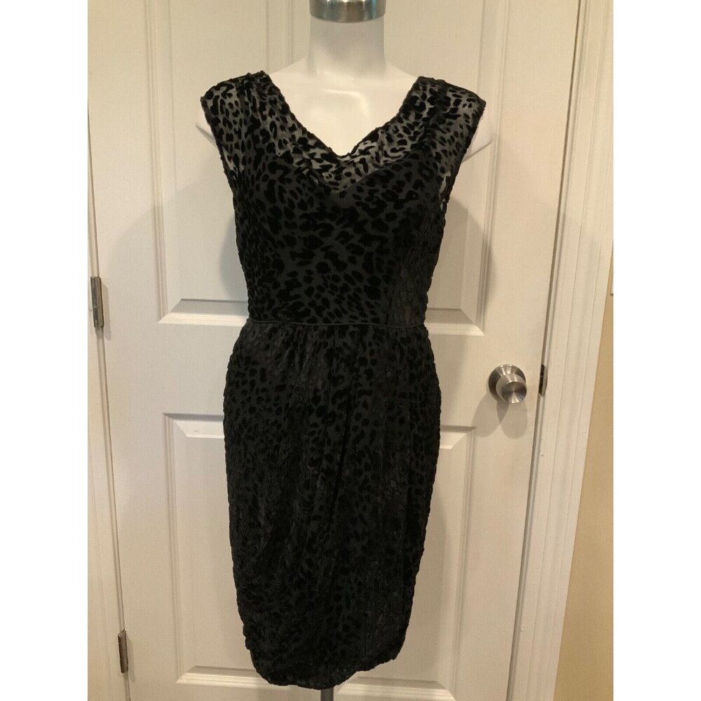 Frock by Tracy Reese Black Velvet Leopard Spotted Fit & Flare Dress, Size 4